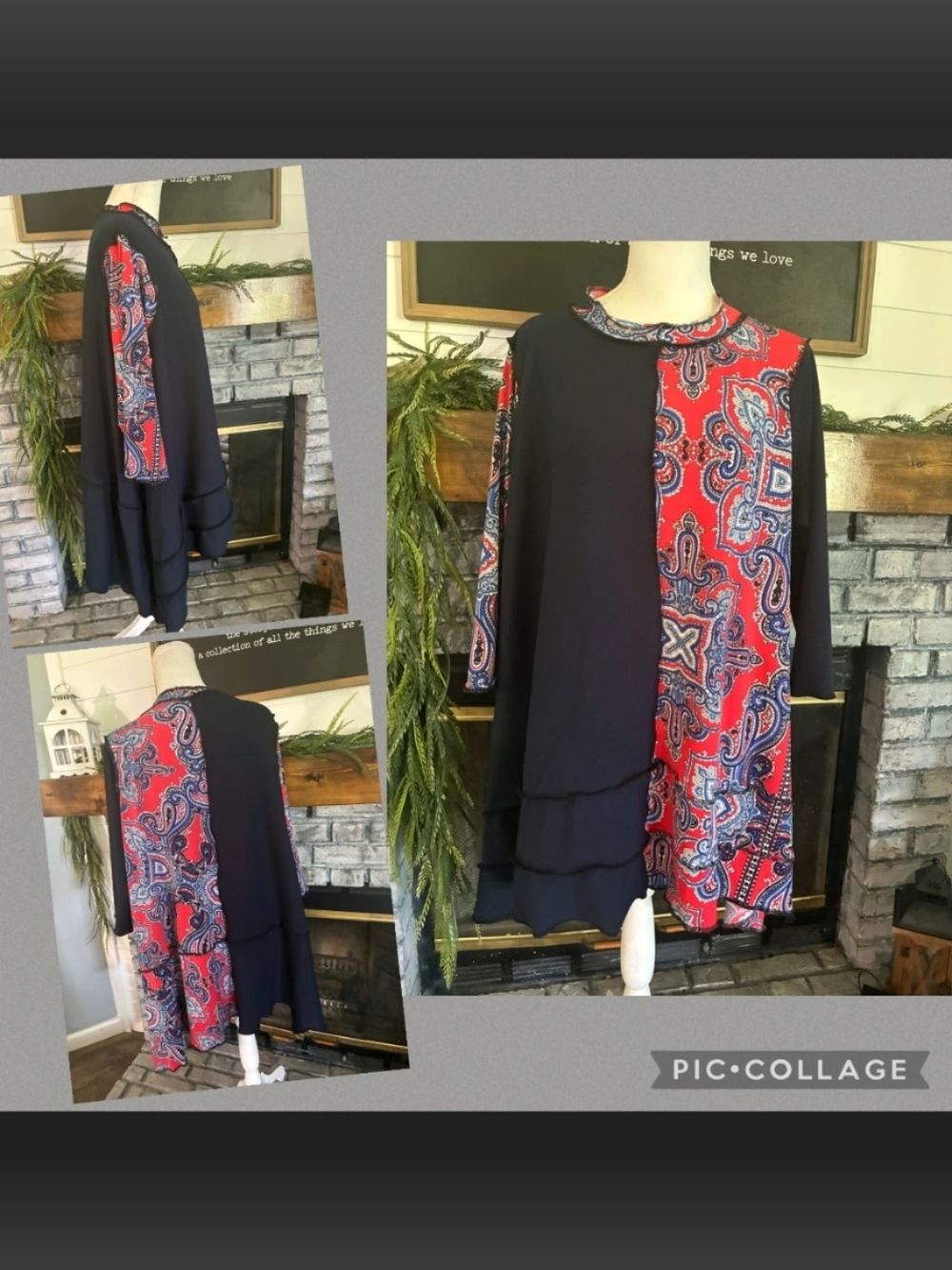 Versatile Navy & Red Paisley Layered Tunic Top